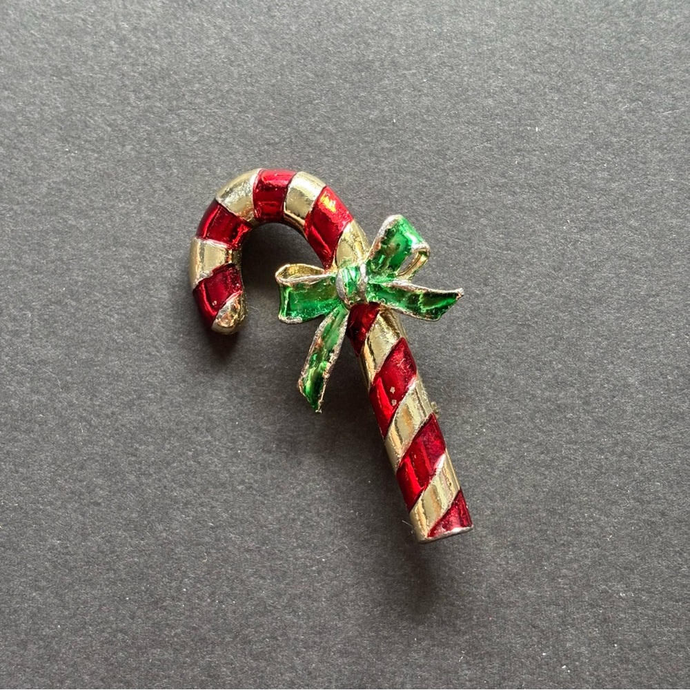 Gerry’s Candy Cane Brooch | Vintage Christmas Pin Silver Tone